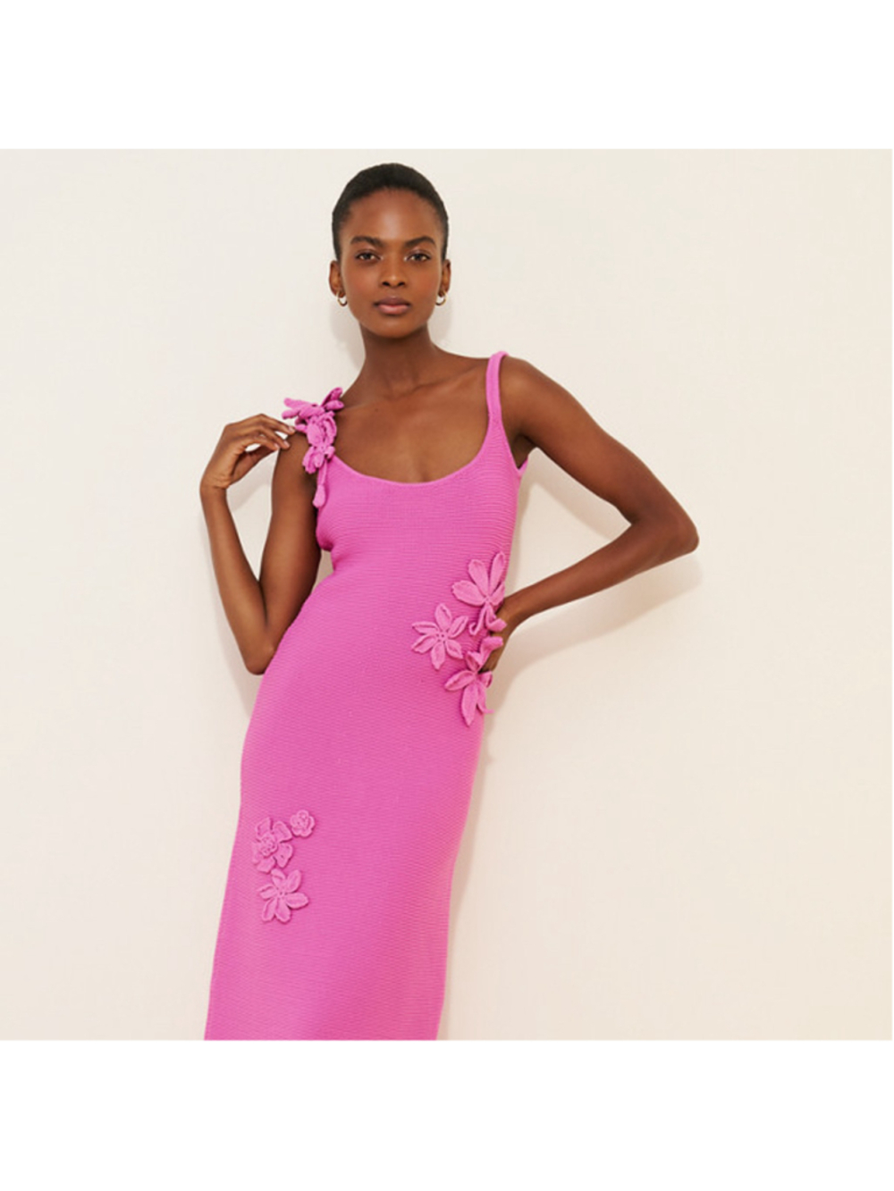 AMUR Allegra Floral Knit Midi Dress Pink Pearl 3D Appliqué Size S
